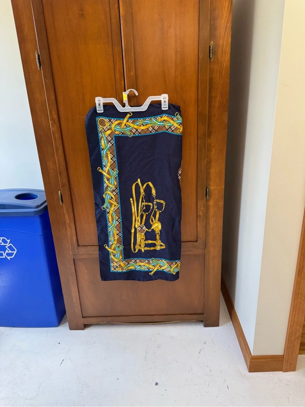 Equestrian Print 💯 silk Scarf in Navy and Gold made in Italy